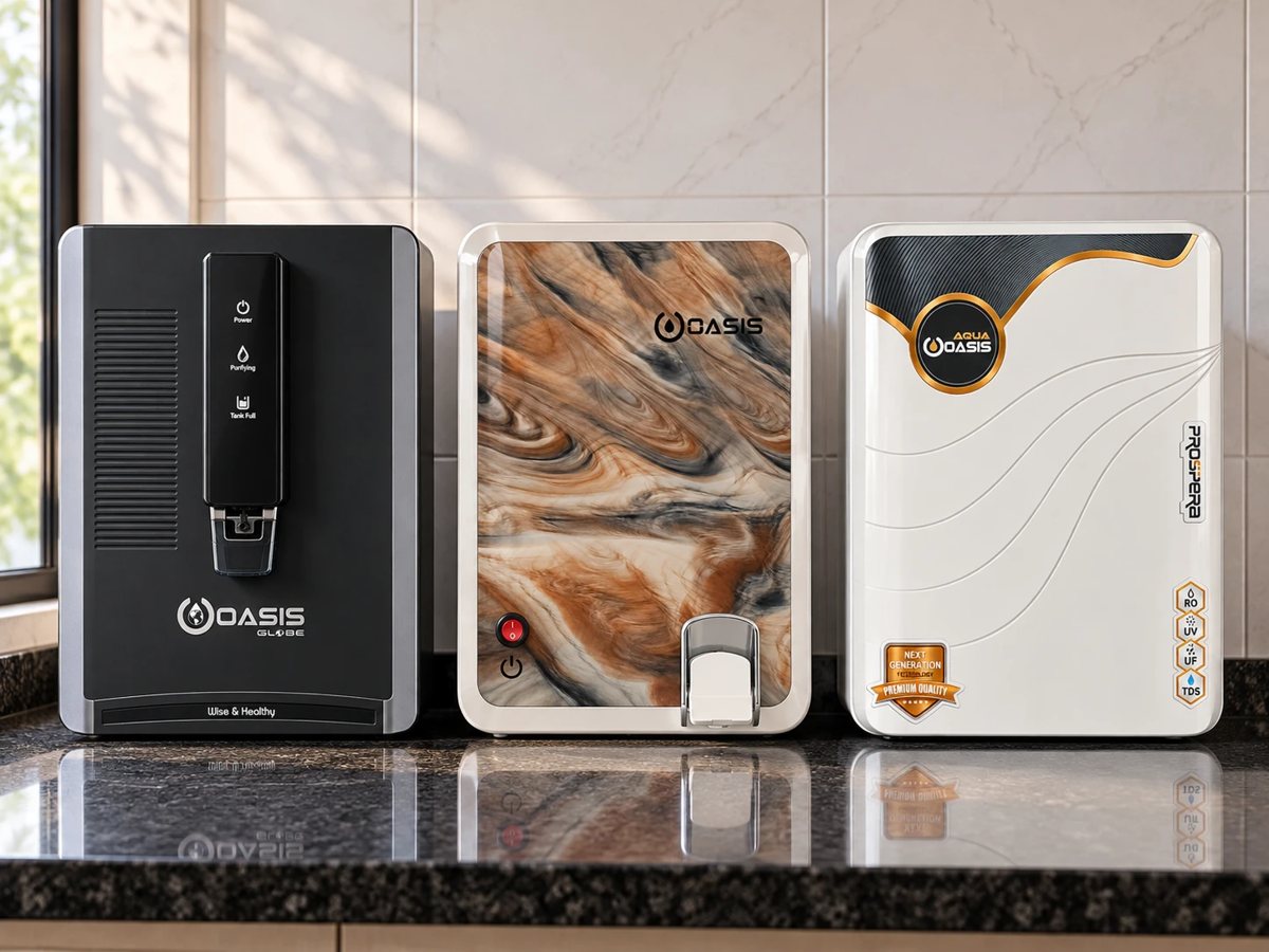 Three Oasis purifier cabinets in different designs